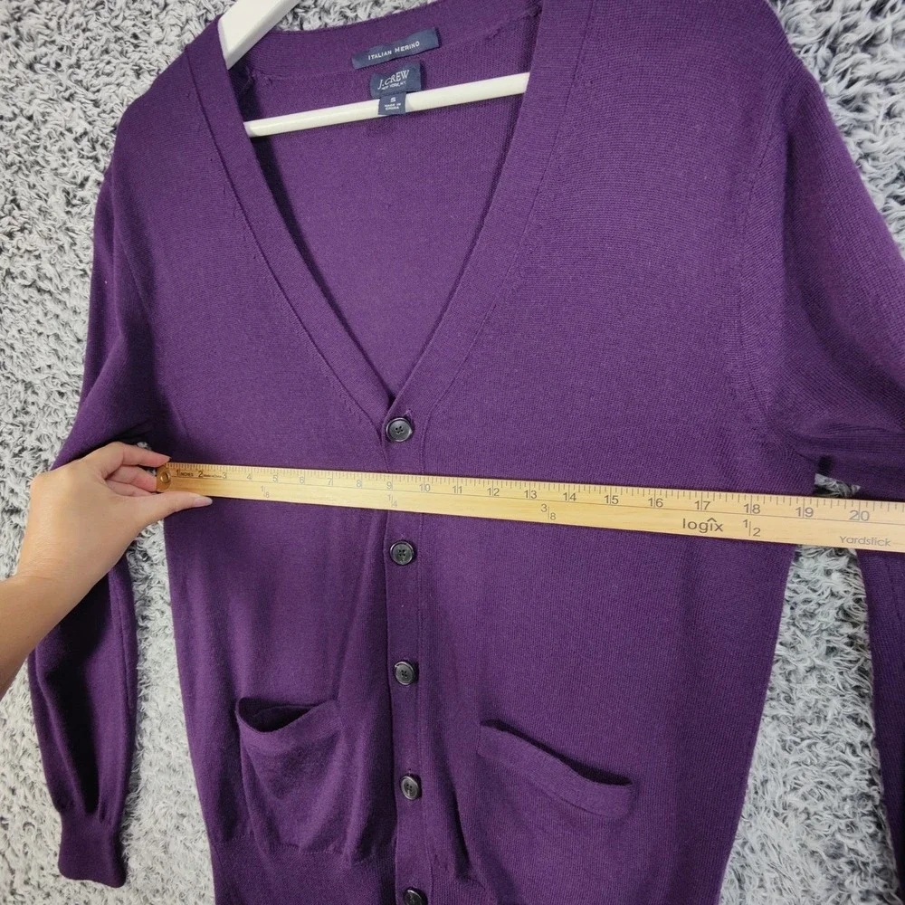 J.Crew Mens Dark Academia Preppy Merino Wool Cardigan S Purple V-Neck Sweater